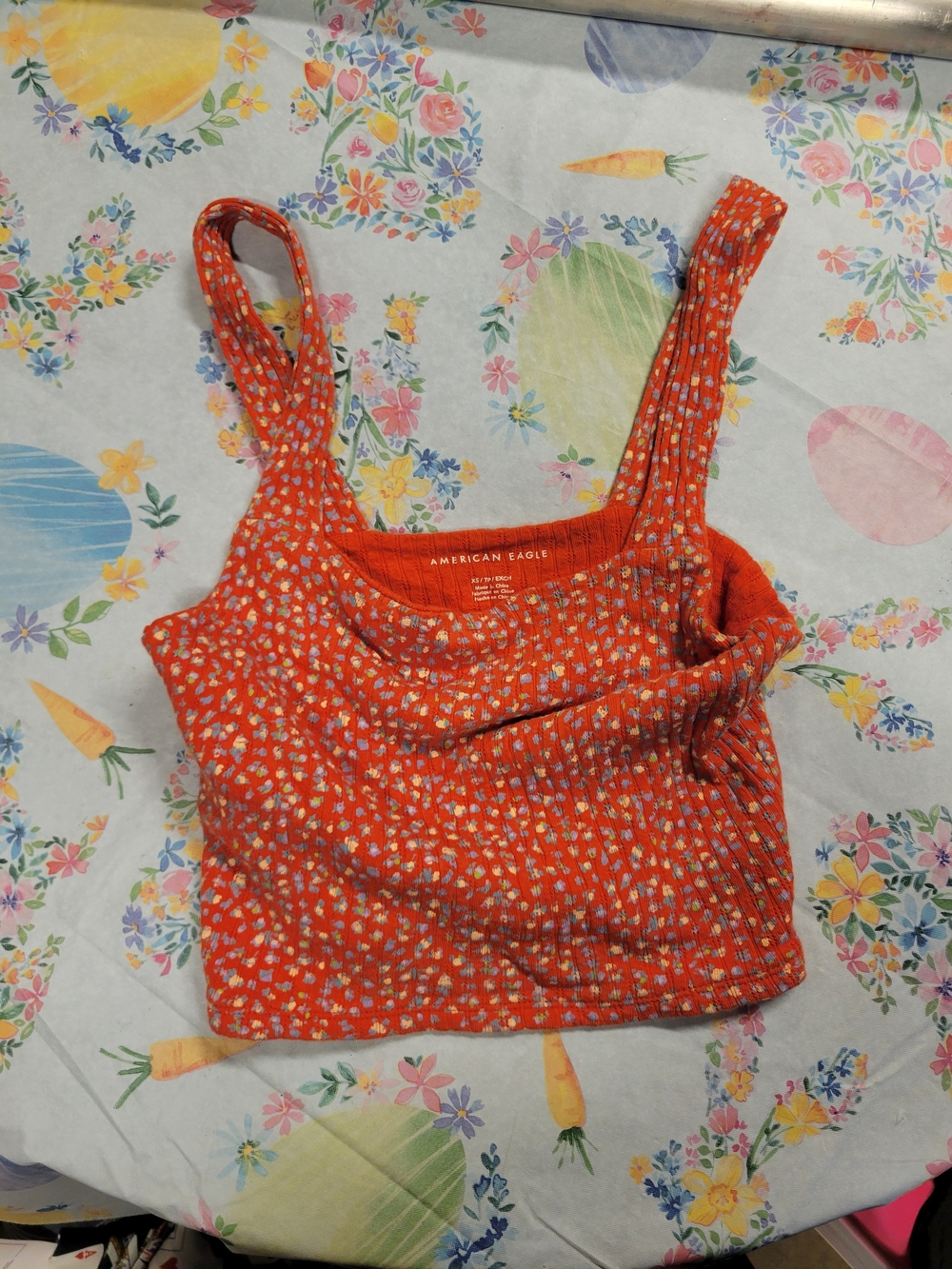 American Eagle Outfitters Orange Red Floral Ribbed Tank